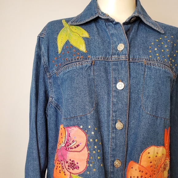 Vintage Lighthouse Apparel Denim Floral Jacket - Picture 4 of 7